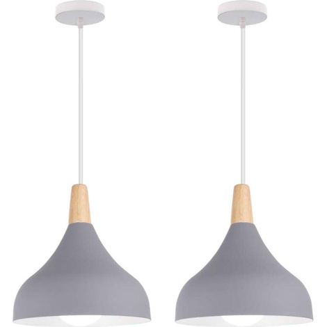 (2PCS)Lampe À Suspension Moderne Plafonnier D'Intérieur Lustre Minimaliste Abat-Jour En Métal, Gris Pour Chambre À Coucher, Cuisine, Bureau, E27 (1/5)