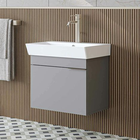 Meuble vasque suspendu 59 cm gris clair 1 porte NORIA (1/5)