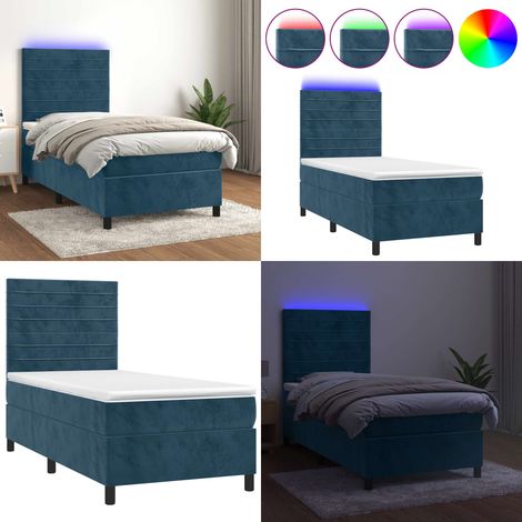 Boxspringbett mit Matratze & LED Dunkelblau 90x200 cm Samt - Boxspringbett - Doppelbett - Samtbett - Luxusbett - Schlafsofa - Home & Living (1/5)