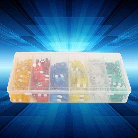 Kit de 200 fusibles à lames en aluminium transparent pour voitures et camions (orange/rouge/bleu/jaune/blanc/vert). (1/5)