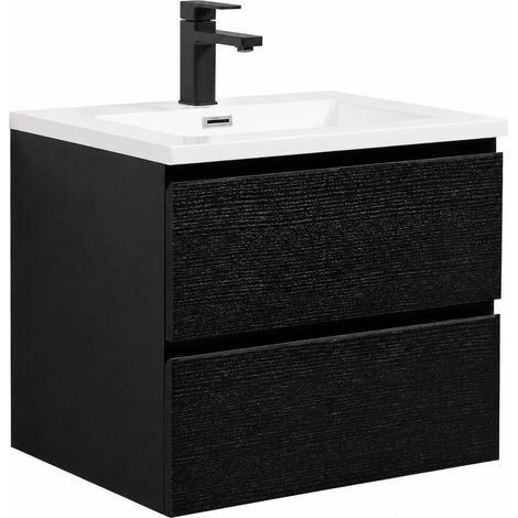 Badplaats Set Mobili Bagno Angela 60 cm - Nero Effetto Legno - Mobile con Lavabo (1/5)