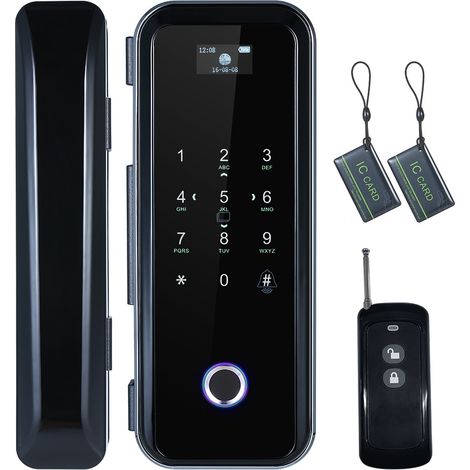 Serrure de porte en verre intelligente à empreinte digitale, 4 façons de déverrouiller la navigation audio intelligente, télécommande, anti-peep, anti-décodage, écran tactile haut de gamme pour gauche (1/5)