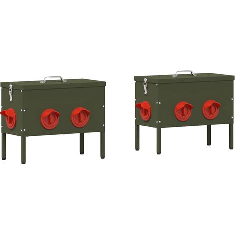Chicken Feeder 2 pcs Olive Green 41.5 x 20.5 x 33 cm vidaXL