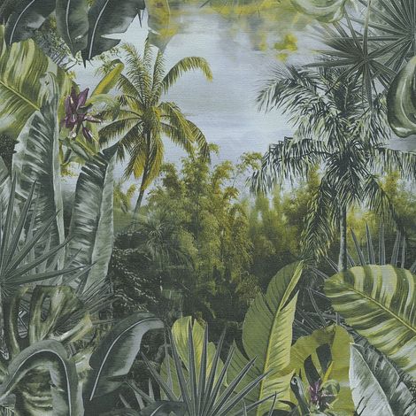 Natur Tapete Profhome 383561 heißgeprägte Vliestapete leicht strukturiert mit Dschungel-Design matt grün blau violett 5,33 m2