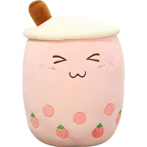 Coussin Peluche Bubble Tea Rose 24cm, Oreiller Décoratif Kawaii, Poupée en Peluche Ronde Moelleuse, Cadeau Original pour Enfant et Amoureux de Thé (1/5)