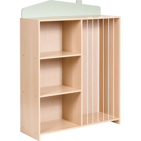Libreria a 3 ripiani con spazio contenitivo per camera dei bambini in legno di pino e MDF con gambe in legno laccata marrone chiaro (1/5)