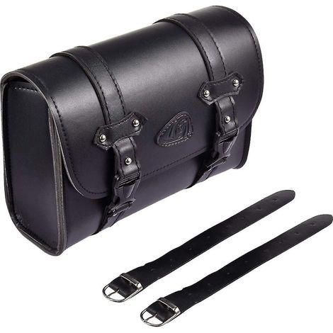 Sacoches latérales de moto en cuir, amovibles, étanches, noires, universelles, avec 2 sangles de fixation. (1/5)