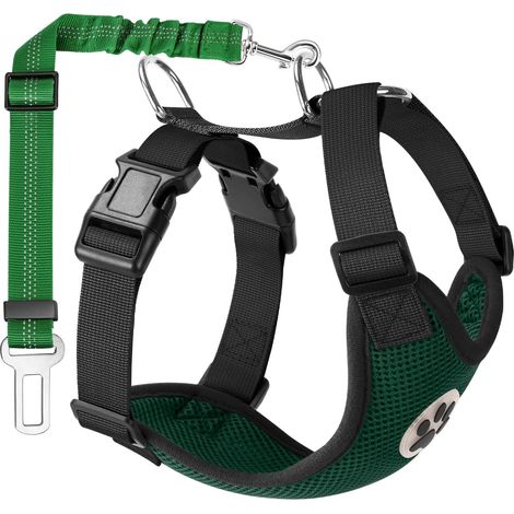 Grünes Hundegeschirr Größe M, Brustumfang 54-68 cm, 1 verstellbarer Sicherheitsgurt, atmungsaktives Gewebe mit Auto-Anschluss (1/5)