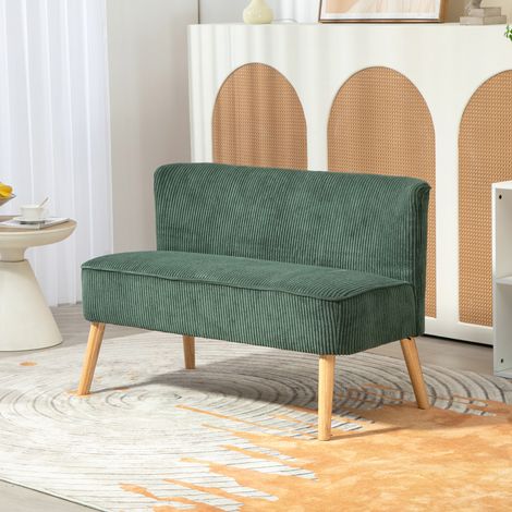 Canapé 2 places capitonné, bois, polyester effet velours, mousse, 117 x 56,5 x 77 cm, vert