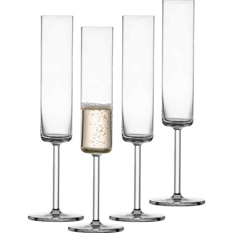 Flûte à champagne Modo (set de 4), flûtes à champagne rectilignes avec point de mousse, verres en cristal résistant au lave-vaisselle, fabriqué en Allemagne (1/5)