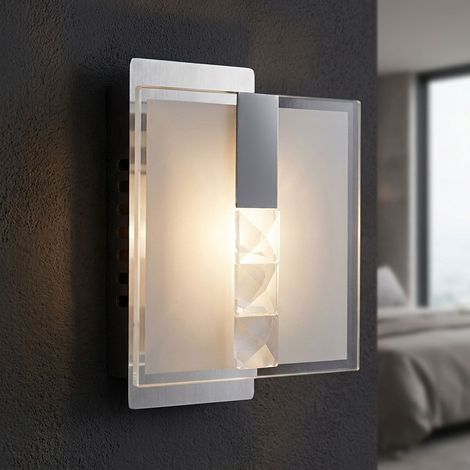 LED Wandleuchte Wandlampe Schlafzimmerlampe eckig satiniert Silber Chrom B 15 cm (1/5)