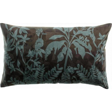 VIVARAISE - Coussin brodé Vivaraise Raki - Motif jungle en acrylique et coton, gris carbone - 40 x 65 cm (1/4)