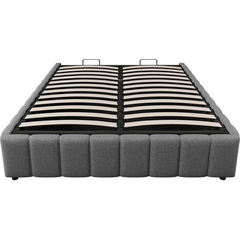 Cama canapé tapizada 140 x 200 cm gris con almacenaje hidráulico, sin cabecero ni colchón (1/5)