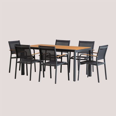 SKLUM Klassisches rechteckiges Tischset (160 x 90 cm) und 6 Archer-Gartenstühle Grau Graphit