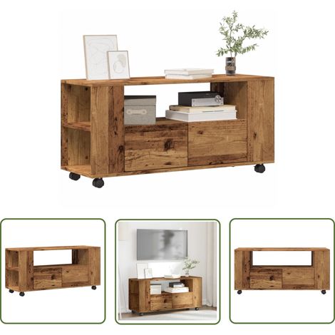 vidaXL TV-Schrank mit Rollen Altholz-Optik 102x34,5x43cm Holzwerkstoff (1/5)