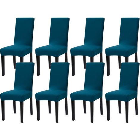 Stuhlhussen 8er Set, Stretch, abnehmbar, waschbar, blau (1/5)