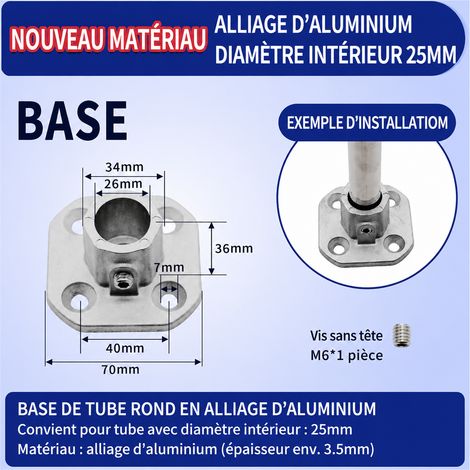 Raccord de base en alliage d’aluminium pour tube rond 25 mm 25mm 10 76 g – Livraison gratuite