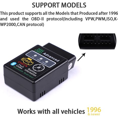Scanner de diagnostic automobile OBD2 Bluetooth V02H2-1 avec détection automatique (1/5)