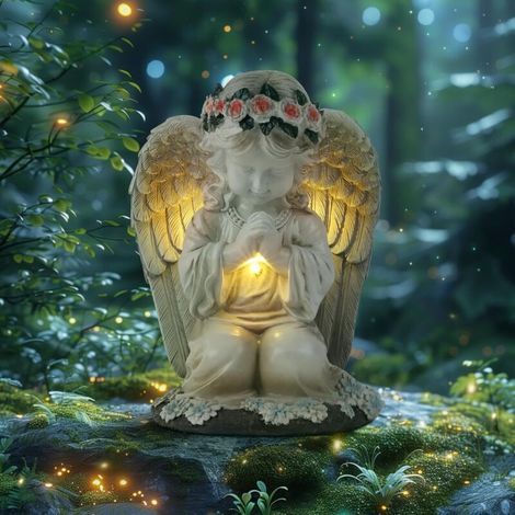 Lampes solaires d\'ange, lampe solaire d\'ange priant, sculpture d\'ange féerique, éclairage de cimetière à énergie solaire, décoration de jardin extérieur pour cimetière (20,5 cm x 15,5 cm x 14 cm) (1/4)