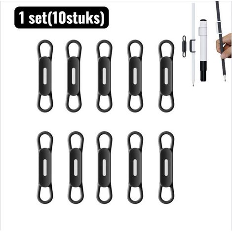 10 unidades, Soporte silicona bolígrafos, Soporte magnético silicona bolígrafos, universal bolígrafos, frigorífico muebles magnéticos, Negro (1/5)