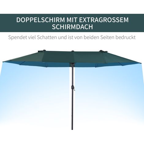 Parasol double 455x265 cm, store solaire anti-UV à manivelle, pare-soleil résistant au vent pour balcon et jardin, teinte vert foncé (1/4)
