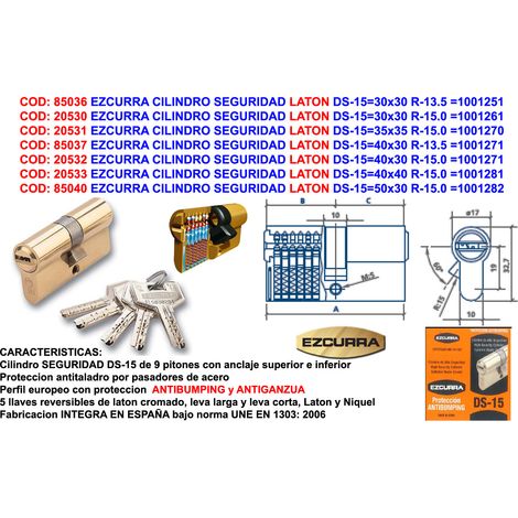 Ezcurra Messing-Sicherheitszylinder DS-1550x30 R-15.0 1001282