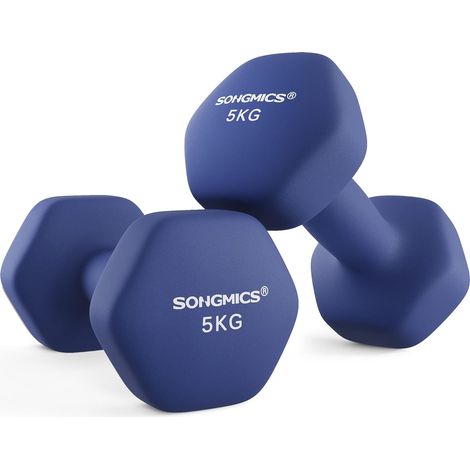 Lot de 2 Haltères,2 x 5 kg,Hexagonaux, pour Salle de Sport, Domicile,Bleu (1/5)
