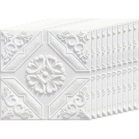 Lot de 30 panneaux muraux 3D en mousse – Dalles murales carrées autocollantes avec motif floral pour décoration, 35 × 35 cm (1/5)