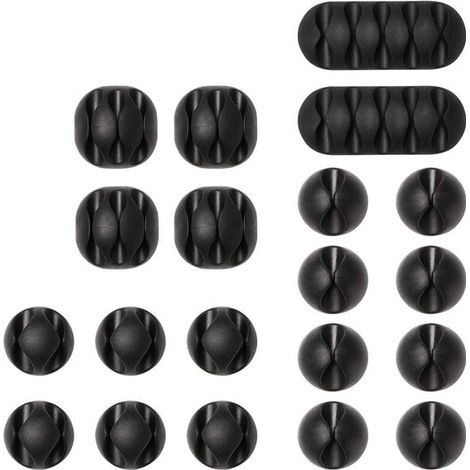 Guía de cables multifuncional, clips para cables, soportes para cables, cables de carga USB, cargadores, cables de audio, juego de 20, negro (1/5)