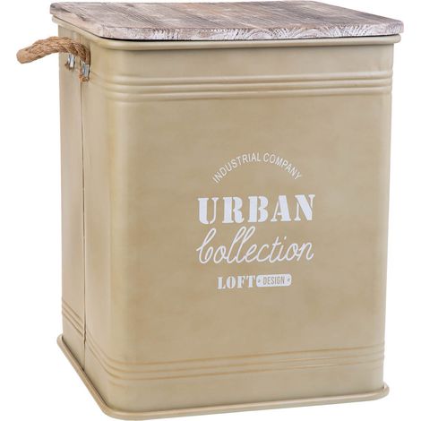 Cesto de ropa de metal impreso beige 41x41x52