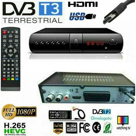 DECODER DVB-T2 T3 HD 1080P DIGITALE TERRESTRE HDMI SCART MPEG4 JPEG USB REG. PVR (1/4)