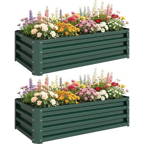 Hochbeet Metall 2er-Set, Offener Boden, Für Garten Balkon, 110x50x30cm, Grün