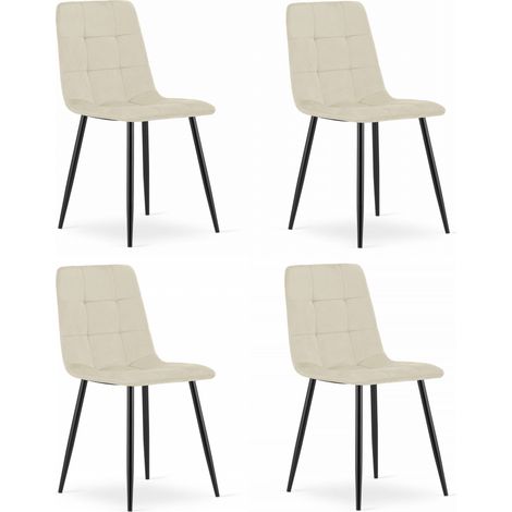 Chaise Kara - velours beige clair / pieds noirs x 4 (1/5)