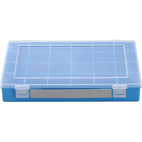 Boîte de rangement PP Classic avec 24 compartiments Boîte de rangement stable pour vis et autres petites pièces Compartiments fixes 22,5 x 33,5 x 5,5 cm, bleu (1/3)