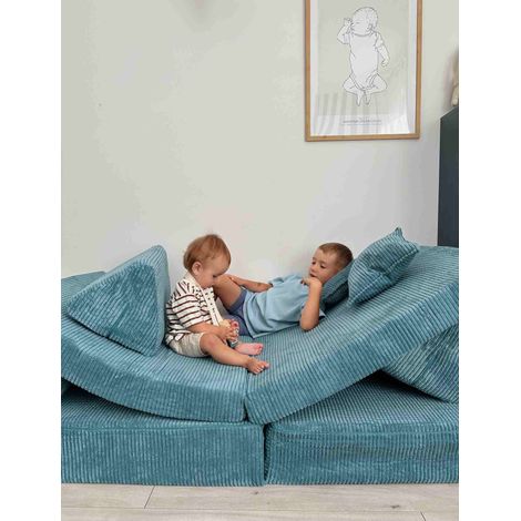 Canapé de jeu Montessori Comfort en velours côtelé bleu (1/5)