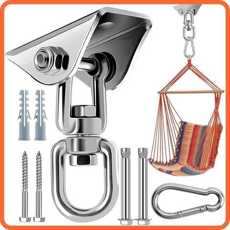 Lourds Crochet de Plafond 360° Rotation Acier Inoxydable Crochet Hamac Suspension kit pour Hamac, Chaise Accrochante, Sac de Boxe, Balanéoire, Yoga Aérien - Capacité 450KG (1/5)