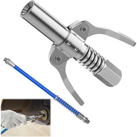Raccord de Pistolet à Graisse G Coupler avec Tuyau Flexible, Embout Pompe a Graisse Manuelle - Embout Graissage pour Pompe à Graisse - Facile à Installer et Enlever - 1/8" NPT - Robuste et Dura