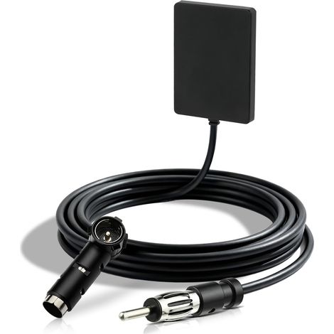 Car Radio Antenna, AM FM Windshield Adhesive Antenna with DIN Plug and 3m Cable, ISO Adapter, Universal for Vehicle Truck SUV Stereo Receiver Head Unit