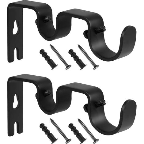 2pcs Double Tringle à Rideau Pole Holder Rideau Drapery Rod Supports 18 22mm (Noir) (1/5)