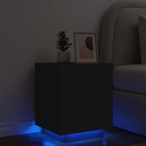 Armoire de chevet avec lumières LED-Table de chevet-Meuble de rangement noir bois d'ingénierie 543820 (1/5)