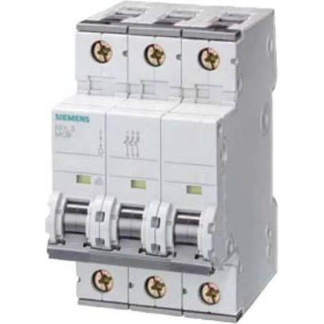 Siemens Interruptor automático 400V 10kA, 3 polos, B, 6A, T=70mm, 5SY43066