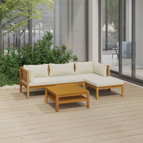 Salon de jardin 5 pcs,Mobilier de terrasse,Table et Chaise pour Relax avec coussin crème Bois d'acacia solide -YZ903279 (1/5)