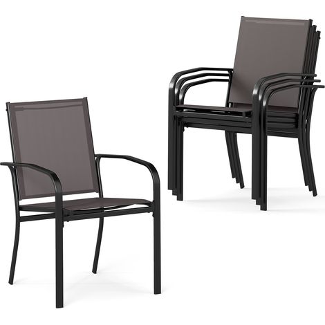 4 stapelbare Gartenstühle, atmungsaktiver Stoff, Grau