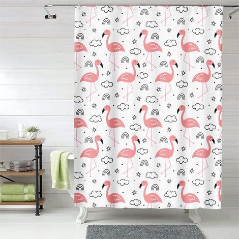 Rideau de douche décor flamant rose moderne, tissu polyester imperméable, 90x180 cm (1/5)