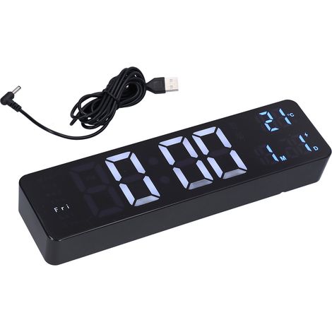 Réveil simple noir avec écran LED numérique, affichage de la température et câble USB, idéal pour la chambre, le bureau ou l'école. Convient pour la chambre, le bureau ou l'école. (1/5)