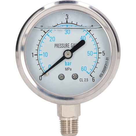 Manomètre en acier inoxydable résistant aux vibrations, connexion inférieure 1/4 NPT, 0‑6 MPa pour huile (1/5)
