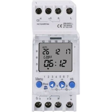 Kaelt - Minuterie programmable horaire numérique 2 canaux TM612 230V 16A , Montage rail DIN , Programmation hebdomadaire (1/5)