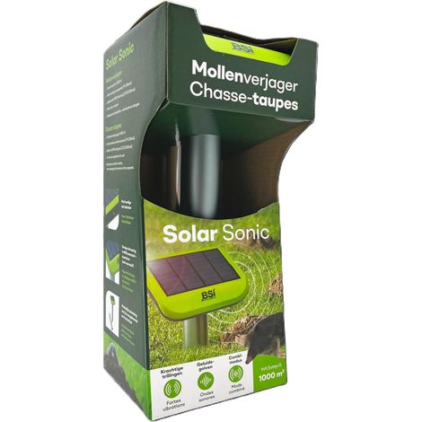 BSI – Potente repellente talpe – Solar Sonic – Vibrazioni – Ultrasuoni – Energia solare – Installazione facile ed efficiente fino a 1000 m² – Adatto per Mulot, Campagnole, Serpenti (1/4)