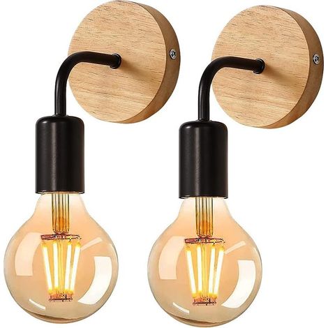 TIVCROXS - Applique murale intérieure industrielle – 2 pièces – Fer et bois noir – Douille E27 pour ampoules rétro – Décoration salon et chambre (1/5)