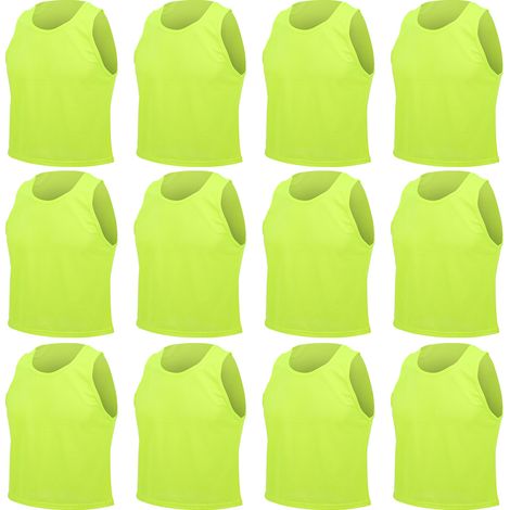 Packung mit 12 Fußballtrainingswesten für Kinder, aus atmungsaktivem Netzgewebe, neongrün, Einheitsgröße. (1/5)